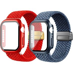 عبوتان من الأربطة المضفرة مع مشبك مغناطيسي متوافق مع سلسلة ساعات Apple 6/5/4/SE/SE2/SE3 40 مم/44 مم سلسلة 9/8/7 41 مم/45 مم سلسلة 11/10 42 مم/46 مم للنساء والرجال، (يرجى اختيار المقاس الصحيح in Kuwait