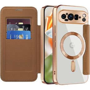 حافظة مغناطيسية لهاتف Google Pixel 10a مع حامل بطاقة [RFID Blocking] [متوافقة مع MagSafe] غطاء حماية من الجلد الشفاف من مادة TPU لهاتف Google Pixel 10a باللون الأخضر JD in Kuwait