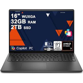 Dell 16 Laptop 16" WUXGA Touchscreen AMD 8-core Ryzen 7 250 32GB RAM 2TB SSD Backlit ExpressCharge Wi-Fi6 for Creator Designer Business Professional Win11 in Kuwait