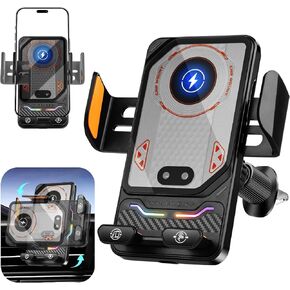 Wireless Car Phone Charger Holder, Smart Auto-Clamping Fast Charging Car Phone Holder with Atmosphere Lights, Rotating Air Vent Mount Compatible with All Smartphones (Black) in Saudi Arabia