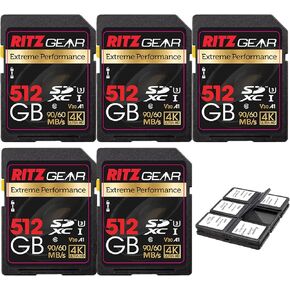 RITZ GEAR Extreme Performance High Speed UHS-I SDXC 512GB 90/60 MB/S U3 A1 C10 V30 Memory Card (5 Units) Designed for SD Devices That can Capture Full HD, 3D, and 4K Video as Well as raw Photography in Saudi Arabia