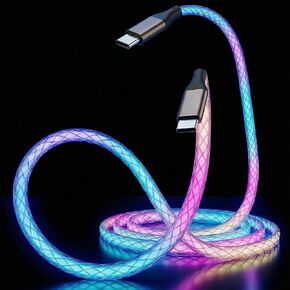 كابل USB C إلى USB C، كابل USB C LED RGB متدرج مضفر يضيء سريعًا سلك شاحن USB من النوع C لـ 17/16/15 Pro Max، سلك شاحن متوهج من النوع C لهاتف Galaxy S25 S24 A56 (متعدد الألوان، 6 أقدام) in Kuwait