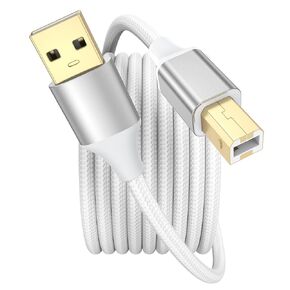 كابل طابعة أبيض، كابل طابعة USB بطول 10 أقدام، سلك طابعة USB مضفر من النايلون من A إلى B عالي السرعة متوافق مع Cricut وHP وBrother وDell وEpson والماسح الضوئي والبيانو in Kuwait
