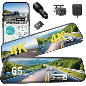 Dual Sony STARVIS 2 IMX678 Sensors 4K+4K Mirror Dash Cam Front and Rear, 12" Smart Rear View Camera with ADAS Blind Spot Detection, Super Night Vision HDR, 5G WiFi GPS, 64GB, 24H Parking in Saudi Arabia