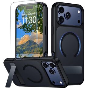 حافظة مصممة لهاتف iPhone 15 Pro Max، حافظة مغناطيسية غير لامعة صديقة للبشرة مع مسند، غطاء نحيف مقاوم للصدمات متوافق مع شاحن MagSafe، حافظة هاتف واقية مضادة للخدش مقاس 6.7 بوصة - أسود in Kuwait