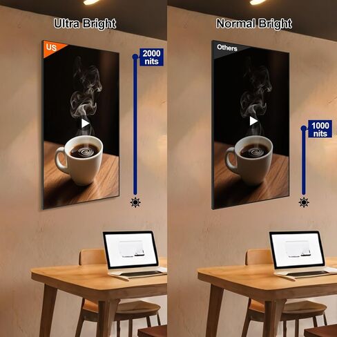 32" Digital Signage Disply, 2000nits High Brightness Advertising Display, Slim Fit Frameless Wall Mount Digital Signage, CMS Remote Publish, 24/7 Working, Smart Split-Screen, HDMI/USB/WiFi/Android OS in Kuwait