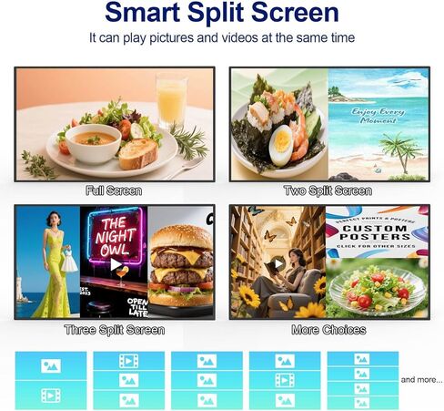 32" Digital Signage Disply, 2000nits High Brightness Advertising Display, Slim Fit Frameless Wall Mount Digital Signage, CMS Remote Publish, 24/7 Working, Smart Split-Screen, HDMI/USB/WiFi/Android OS in Kuwait