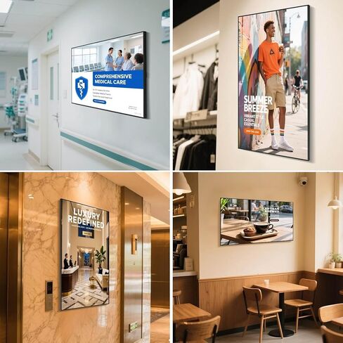 32" Digital Signage Disply, 2000nits High Brightness Advertising Display, Slim Fit Frameless Wall Mount Digital Signage, CMS Remote Publish, 24/7 Working, Smart Split-Screen, HDMI/USB/WiFi/Android OS in Kuwait