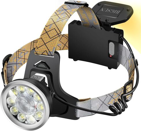 مصباح أمامي BIGSUN قابل لإعادة الشحن، مصابيح أمامية LED مع 4 أوضاع، مصباح رأس ساطع عالي التجويف، بطارية ليثيوم أيون مدمجة 9600 مللي أمبير في الساعة، إضاءة أمامية وخلفية، استخدام ثنائي الاتجاه للتخييم والصيد والمشي لمسافات طويلة وصيد الأسماك in Kuwait