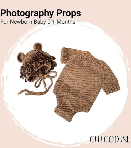 Newborn Photography Props Hand-Knitted Lion Set | Baby Boys Girls Photo Shoot Animals Outfit with Hat Romper in Kuwait