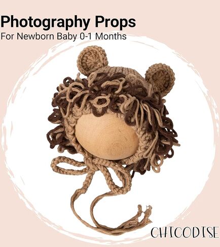 Newborn Photography Props Hand-Knitted Lion Set | Baby Boys Girls Photo Shoot Animals Outfit with Hat Romper in Kuwait