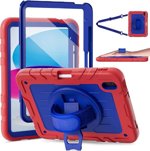 حافظة لجهاز iPad الجيل العاشر 10.9 بوصة 2022، مع واقي شاشة مدمج ومسند، وحزام يد، وحزام كتف لجهاز Apple iPad الجديد 10.9 بوصة - أسود in Kuwait