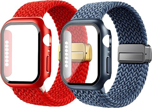 عبوتان من الأربطة المضفرة مع مشبك مغناطيسي متوافق مع سلسلة ساعات Apple 6/5/4/SE/SE2/SE3 40 مم/44 مم سلسلة 9/8/7 41 مم/45 مم سلسلة 11/10 42 مم/46 مم للنساء والرجال، (يرجى اختيار المقاس الصحيح in Kuwait