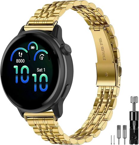 معدن نحيف 20 مم متوافق مع سوار ساعة Garmin Vivoactive 6/5/3/3 Music/Venu/Venu Sq 2/Venu 2 Plus، سلسلة حزام رفيعة أنيقة من الفولاذ المقاوم للصدأ لـ Forerunner 55/165/245/645/570 42 مم للنساء والرجال in Kuwait