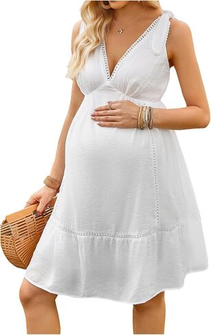 MakeMeChic Women's Summer Maternity Mini Dress Floral Embroidery A Line Shirred Boho Pregnancy Tank Dresses in Saudi Arabia