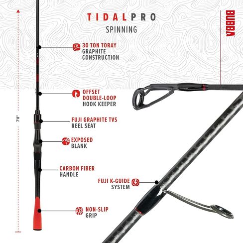 BUBBA Tidal Pro Inshore 7'6" قضيب دوار متوسط ​​سريع على الشاطئ مع قبضة من ألياف الكربون' in Kuwait
