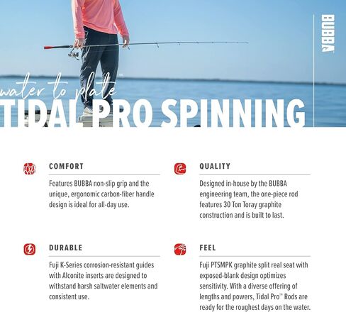 BUBBA Tidal Pro Inshore 7'6" قضيب دوار متوسط ​​سريع على الشاطئ مع قبضة من ألياف الكربون' in Kuwait