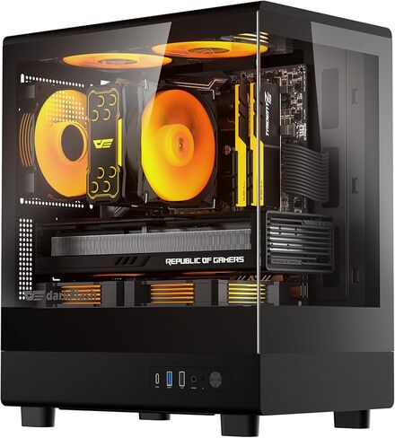 darkFlash DB330M Micro-ATX Gaming PC Case, 270° Panoramic Dual Tempered Glass, 3× Pre-Installed PWM ARGB Fans, Vertical Airflow Design, Type-C Front I/O, Supports up to 240mm AIO, Black in Kuwait
