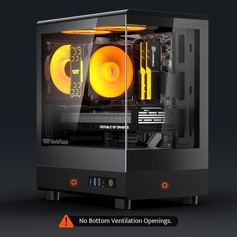 darkFlash DB330M Micro-ATX Gaming PC Case, 270° Panoramic Dual Tempered Glass, 3× Pre-Installed PWM ARGB Fans, Vertical Airflow Design, Type-C Front I/O, Supports up to 240mm AIO, Black in Kuwait