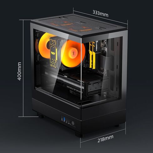 darkFlash DB330M Micro-ATX Gaming PC Case, 270° Panoramic Dual Tempered Glass, 3× Pre-Installed PWM ARGB Fans, Vertical Airflow Design, Type-C Front I/O, Supports up to 240mm AIO, Black in Kuwait