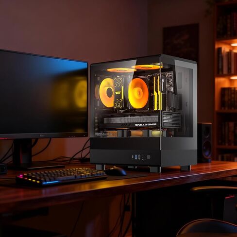darkFlash DB330M Micro-ATX Gaming PC Case, 270° Panoramic Dual Tempered Glass, 3× Pre-Installed PWM ARGB Fans, Vertical Airflow Design, Type-C Front I/O, Supports up to 240mm AIO, Black in Kuwait