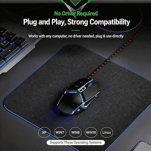 【 2026 Upgraded Mouse Macro - 59 Inch Cable 】High Performance Wired Gaming Optical mouse - 8800DPI Optical Sensor - Easy USB Connection - 6 Programmable Shortcut Keys - Anti Slip Rolle - Plug and Play in Kuwait