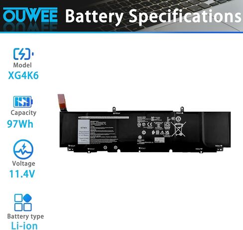 XG4K6 Laptop Battery Compatible with Dell XPS 17 9700 9710 9720 9730 Precision 5750 5760 5770 Series P92F P92F001 P92F002 P92F003 01RR3 001RR3 F8CPG 0F8CPG 5XJ6R KVPMY 0YY3V 97Wh 8071mAh 11.4V in Kuwait