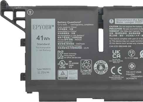 بطارية الكمبيوتر المحمول M69D0 بقدرة 41 وات في الساعة ثلاثية الخلايا متوافقة مع Dell Latitude 5430 5530 / Dell Precision 3570 / Dell P104F P137G Series 07KRV H4PVC 0H4PVC Y86WG 0Y86WG 08WRCR 8WRCR 078FWY 4FVJG O7KRV in Kuwait