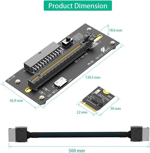 Mustpoint M.2 M-Key 2230 to PCI-e 4.0 X16 with Oculink SFF-8612/8611 Extension Cable As External Graphics Card, PWR from ATX 24PIN in Kuwait