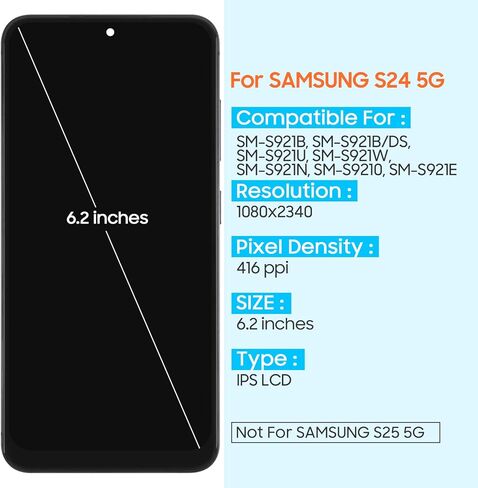 Incell for Samsung Galaxy S24 5G Screen Replacement - for Samsung S24 5G LCD Display SM-S921B SM-S921U SM-S921W Digitizer Touch Screen Assembly Repair with Frame (Without Frngerprint) in Kuwait