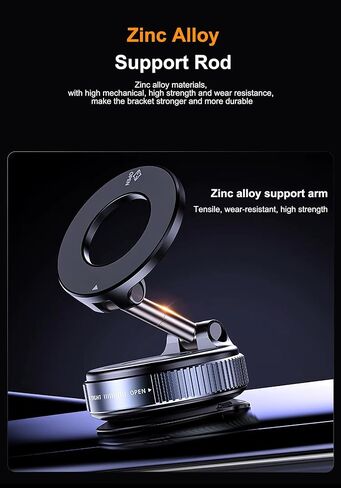 R&B Goods for MagSafe (مغناطيس الروبيديوم) حامل مغناطيسي للهاتف في السيارة، أسود، سبائك الزنك، 3 محاور قابلة للتعديل، شفط فراغ، تصميم قابل للطي مع دوران 360 درجة لهاتف iPhone 17 Pro Max 16 15 14 13 12 in Kuwait