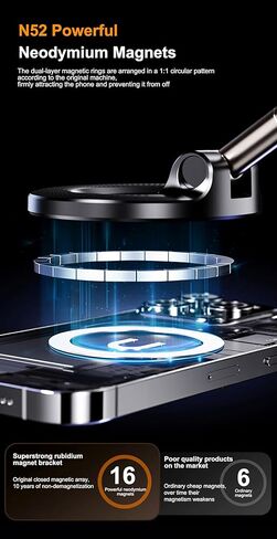 R&B Goods for MagSafe (مغناطيس الروبيديوم) حامل مغناطيسي للهاتف في السيارة، أسود، سبائك الزنك، 3 محاور قابلة للتعديل، شفط فراغ، تصميم قابل للطي مع دوران 360 درجة لهاتف iPhone 17 Pro Max 16 15 14 13 12 in Kuwait