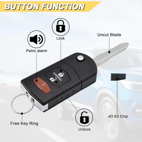 استبدال Vurkcy Key Fob لـ 2007-2013 Mazda CX-7/07-15 CX-9/11-15 Mazda 2 & 3/06-15 Mazda 5 للتحكم عن بعد للدخول بدون مفتاح للسيارة، BGBX1T478SKE125-01، 3 Btn، قطعتان in Kuwait