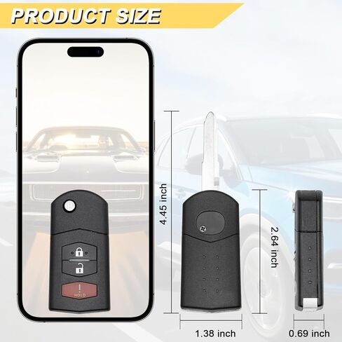 استبدال Vurkcy Key Fob لـ 2007-2013 Mazda CX-7/07-15 CX-9/11-15 Mazda 2 & 3/06-15 Mazda 5 للتحكم عن بعد للدخول بدون مفتاح للسيارة، BGBX1T478SKE125-01، 3 Btn، قطعتان in Kuwait