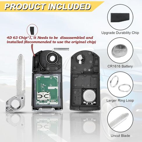 استبدال Vurkcy Key Fob لـ 2007-2013 Mazda CX-7/07-15 CX-9/11-15 Mazda 2 & 3/06-15 Mazda 5 للتحكم عن بعد للدخول بدون مفتاح للسيارة، BGBX1T478SKE125-01، 3 Btn، قطعتان in Kuwait