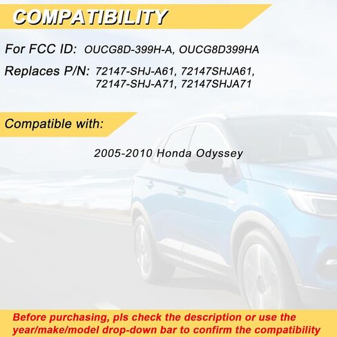استبدال Vurkcy Key Fob لسيارة Honda Odyssey 2005-2010 للتحكم عن بعد للدخول بدون مفتاح، OUCG8D-399H-A OUCG8D399HA، 6 أزرار in Kuwait