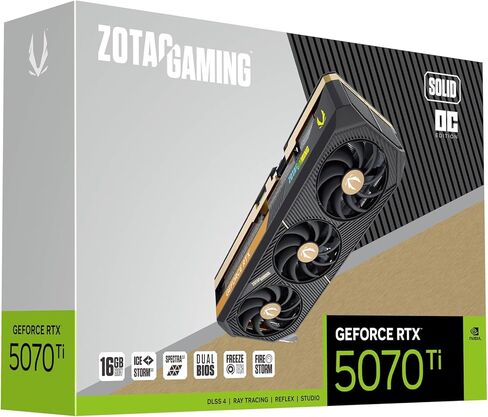 ZOTAC Gaming GeForce RTX 5070 Ti Solid OC DLSS 4 16GB GDDR7 256-bit 28 Gbps PCIE 5.0 Gaming Graphics Card, IceStorm 3.0 Advanced Cooling, Spectra 2.0 ARGB Lighting, ZT-B50710J-10P in Kuwait