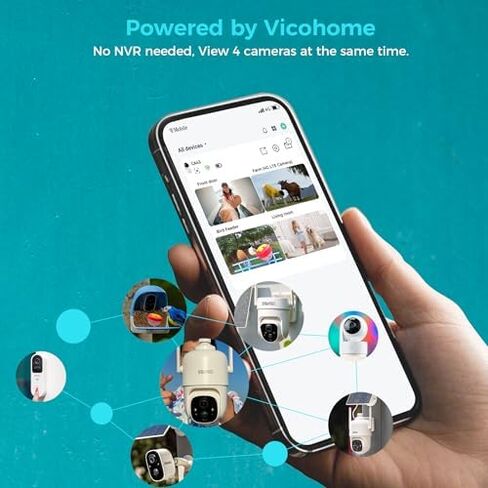 SOVMIKU Vicohome AI 2K Outdoor Solar Battery Security Cam & Indoor Plug-in Cam System, Two Way Audio, Motion Detection, 360° View, Easy to Setup, Color Night Vision, Audible Siren,180 Days Care Plan in Kuwait