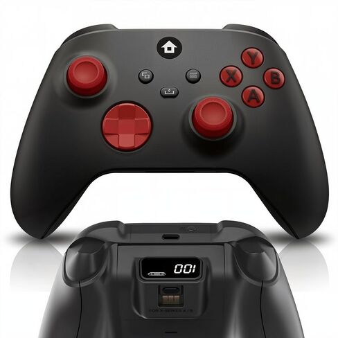 CRUAYA Wireless Gaming Controller Compatible with Xbox Series X|S, Xbox One and Windows PC with Rechargeable 1400mAh Battery Display, Bluetooth Gaming Controller, USB-C, 3.5mm Audio Jack, Black and Red Design in Kuwait