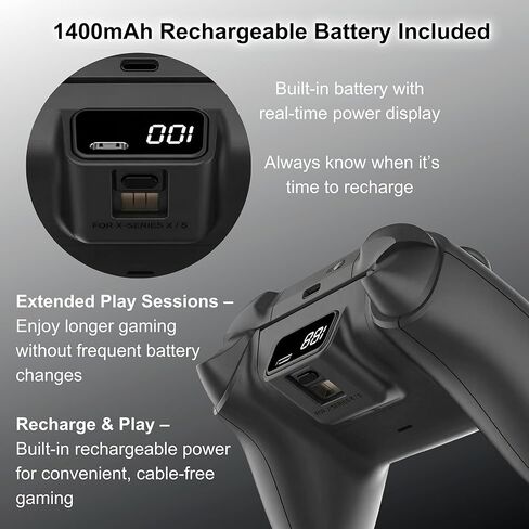 CRUAYA Wireless Gaming Controller Compatible with Xbox Series X|S, Xbox One and Windows PC with Rechargeable 1400mAh Battery Display, Bluetooth Gaming Controller, USB-C, 3.5mm Audio Jack, Black and Red Design in Kuwait