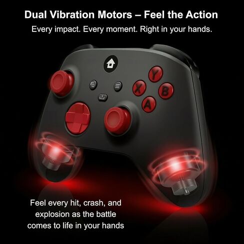 CRUAYA Wireless Gaming Controller Compatible with Xbox Series X|S, Xbox One and Windows PC with Rechargeable 1400mAh Battery Display, Bluetooth Gaming Controller, USB-C, 3.5mm Audio Jack, Black and Red Design in Kuwait