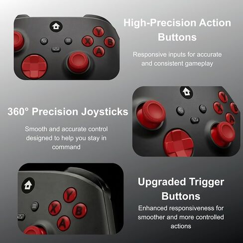 CRUAYA Wireless Gaming Controller Compatible with Xbox Series X|S, Xbox One and Windows PC with Rechargeable 1400mAh Battery Display, Bluetooth Gaming Controller, USB-C, 3.5mm Audio Jack, Black and Red Design in Kuwait