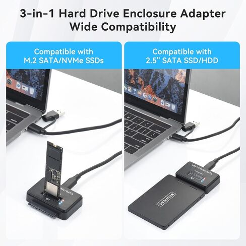 ELUTENG NVMe SATA إلى USB SSD Enclosure 3 in 1 M.2 NVMe/NGFF & 2.5 "SATA HDD قارئ محول 10 جيجابت في الثانية محول القرص الصلب الخارجي عالي السرعة لمفتاح M/B+M PCIE in Kuwait
