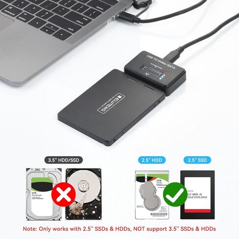 ELUTENG NVMe SATA إلى USB SSD Enclosure 3 in 1 M.2 NVMe/NGFF & 2.5 "SATA HDD قارئ محول 10 جيجابت في الثانية محول القرص الصلب الخارجي عالي السرعة لمفتاح M/B+M PCIE in Kuwait