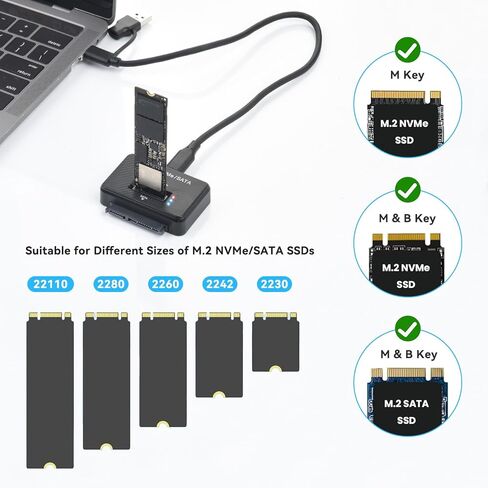 ELUTENG NVMe SATA إلى USB SSD Enclosure 3 in 1 M.2 NVMe/NGFF & 2.5 "SATA HDD قارئ محول 10 جيجابت في الثانية محول القرص الصلب الخارجي عالي السرعة لمفتاح M/B+M PCIE in Kuwait