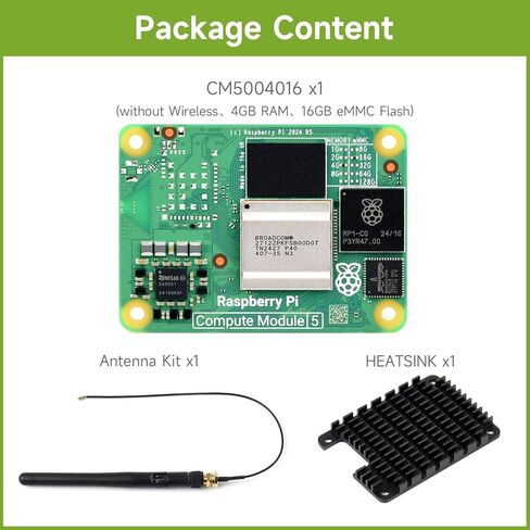 وحدة حساب Waveshare CM5 Pi 5، تأتي مع جهاز Raspberry Pi CM5004016 الرسمي (بدون اتصال لاسلكي، ذاكرة وصول عشوائي سعتها 4 جيجابايت، فلاش eMMC سعة 16 جيجابايت)، ومجموعة هوائي ومشتت حرارة (3 عناصر) in Kuwait