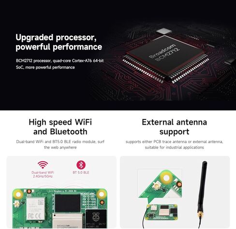 وحدة حساب Waveshare CM5 Pi 5، تأتي مع جهاز Raspberry Pi CM5004016 الرسمي (بدون اتصال لاسلكي، ذاكرة وصول عشوائي سعتها 4 جيجابايت، فلاش eMMC سعة 16 جيجابايت)، ومجموعة هوائي ومشتت حرارة (3 عناصر) in Kuwait