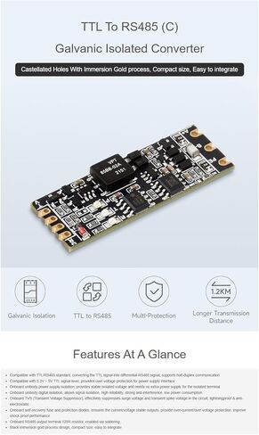 Galvanic Isolated TTL to RS485 (C) Converter Module Point-to-Point Half-Duplex Communication 3.3V ~ 5V TTL Signal Level 200W Iightningproof and Surge-Suppress 6KV ESD Protection in Kuwait