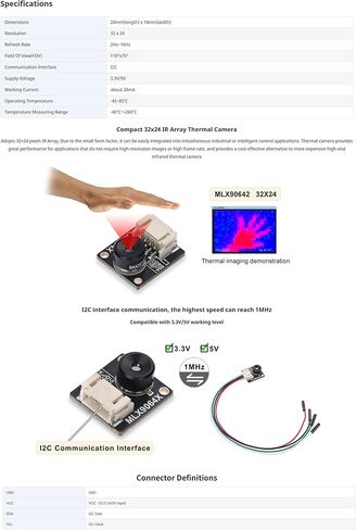 Infrared Thermal Camera MLX90642-D110 Module, 32x24 Thermal Sensor Array, I2C 1MHz, 3.3V/5V Logic Compatible, Low Power Thermal Imaging Board for Compatible with Raspberry Pi & MCU Projects in Kuwait