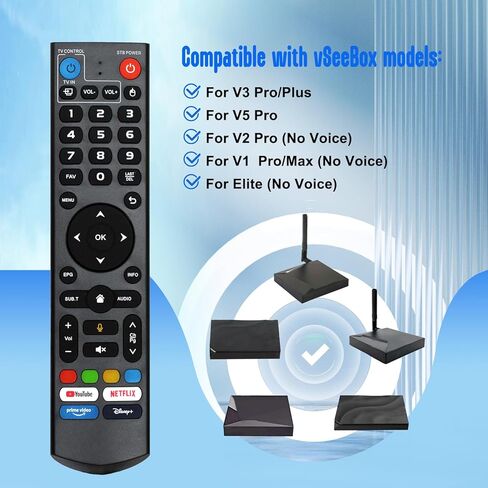 بديل جهاز التحكم عن بعد الصوتي V3 Pro لـ VSeeBox V3 Plus، V5/ V3/ V2/ V1 Pro، V1 Max/Elite Models (بدون إضاءة خلفية) in Kuwait